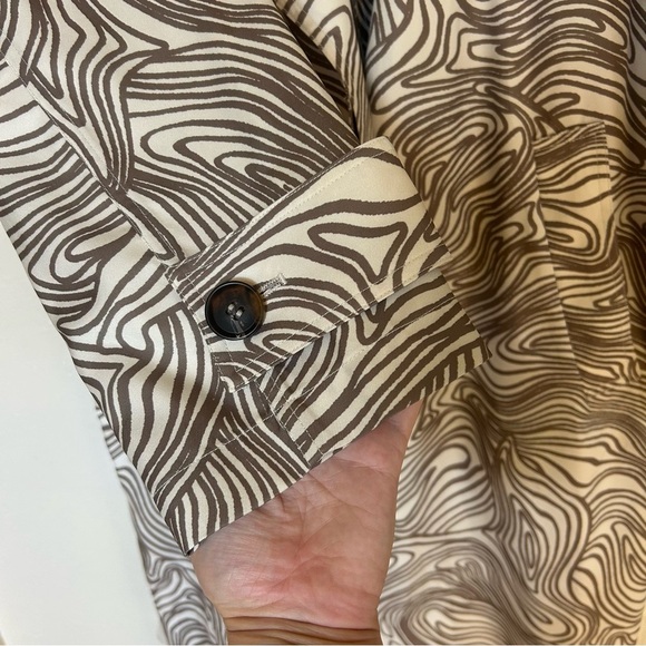 Open Edit Brown and Cream Patterned Trench Coat Lagenlook Artsy - Picture 5 of 12